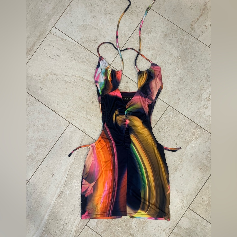White Fox Multicolored halter and cutout mini bodycon dress